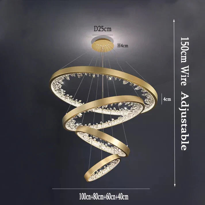 Crystal LED Chandelier Circle Hanging Lamp - Modern Luxury Dimmable Lighting