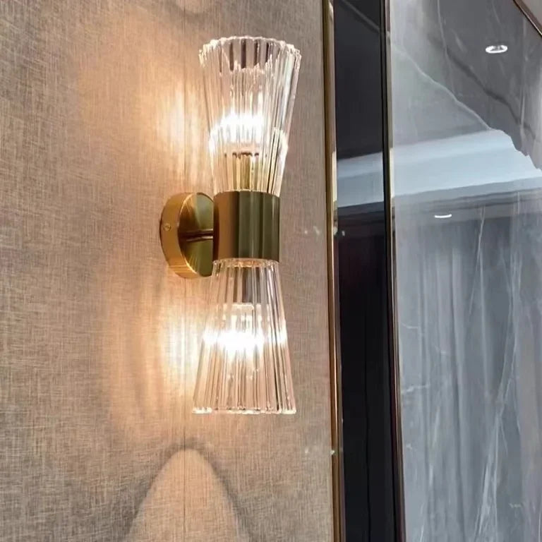 Luxury Crystal Glass Wall Sconce Light Fixture Gold for Bedroom Living Room