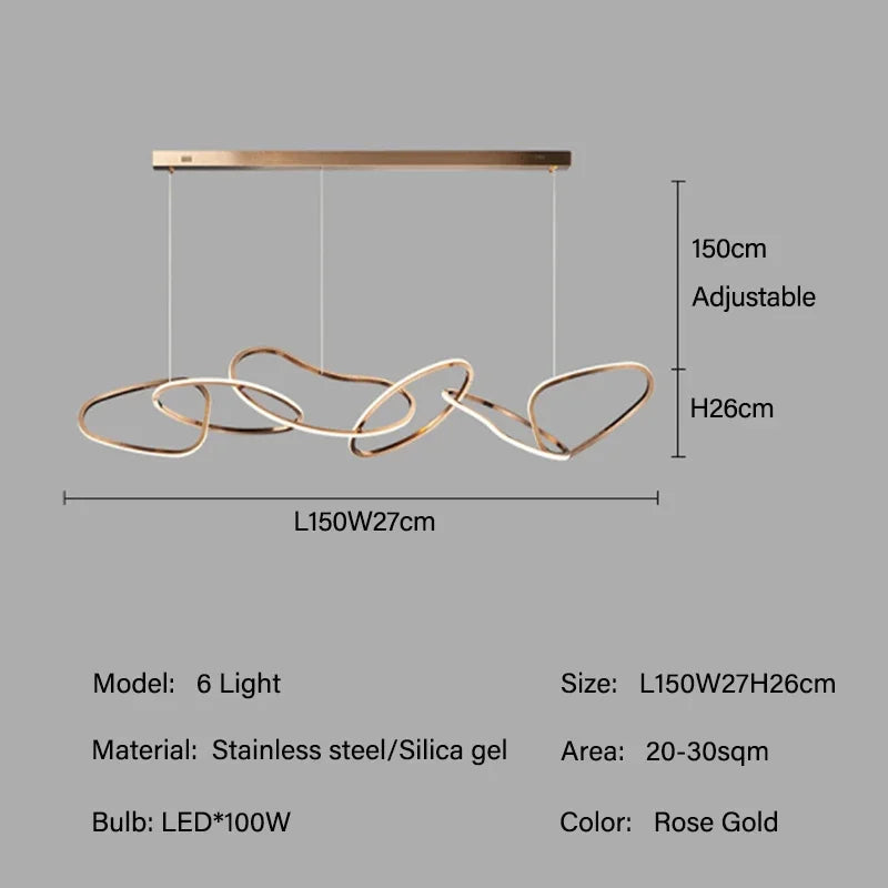 Rose Gold LED Chandeliers - Modern Circle Rings Hanging Lights Fixtures