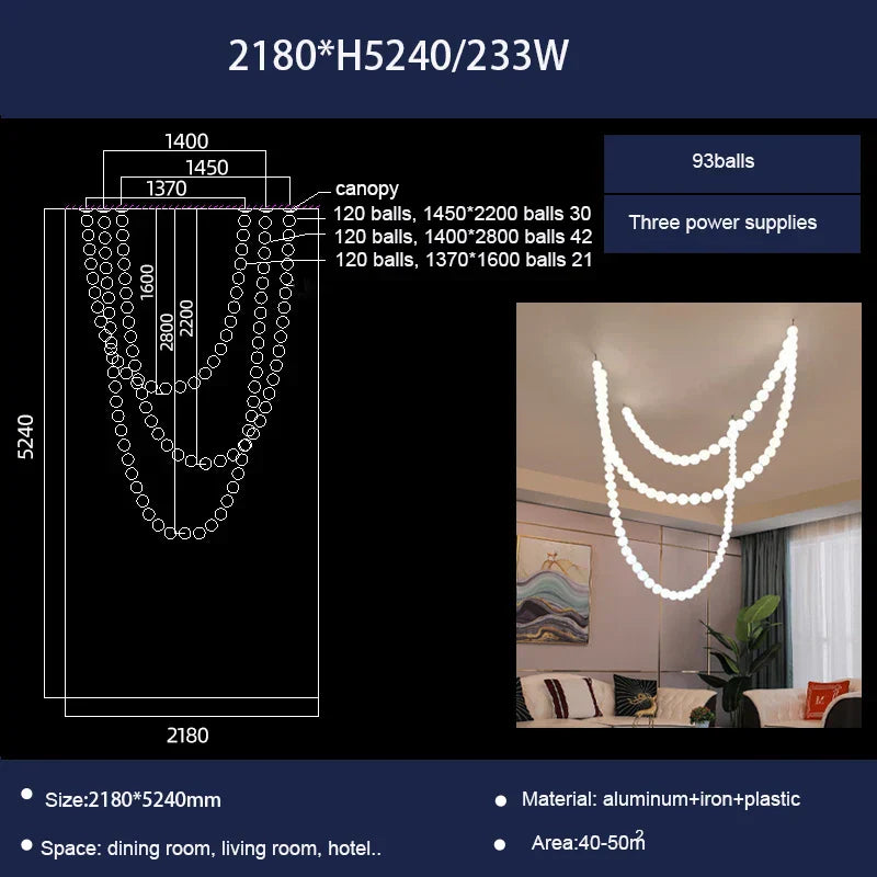 Pear Necklace Chandelier: Luxury Pendant Light Fixture for Living & Dining Rooms