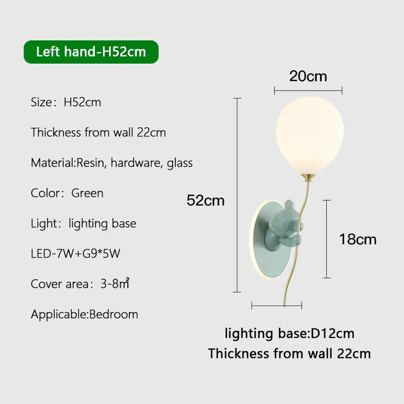 Cartoon Bear Balloon LED Wall Lamp for Children's Room