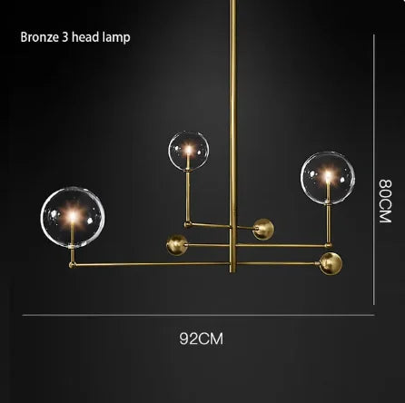 Black Gold Brass Chandelier with Clear Glass Art - Vintage Geometric Lighting