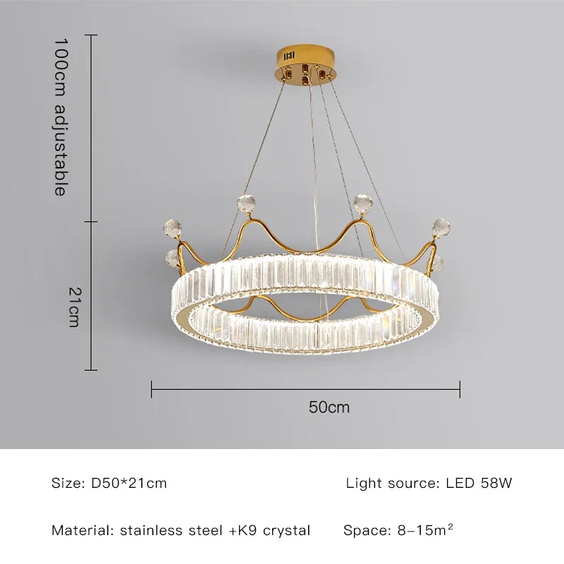 Crown Petal LED Crystal Chandelier - Luxury Nordic Design for Girls' Bedroom