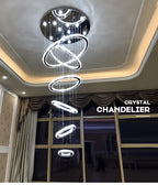 Chrome Rings Crystal Chandelier: Modern Luxury Staircase Lighting for Villa Lobby Fixtures