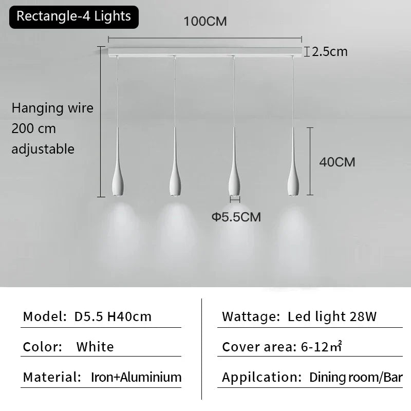 Long Tube LED Pendant Light for Bedside, Dining Room, Bar - Modern Minimalist Design