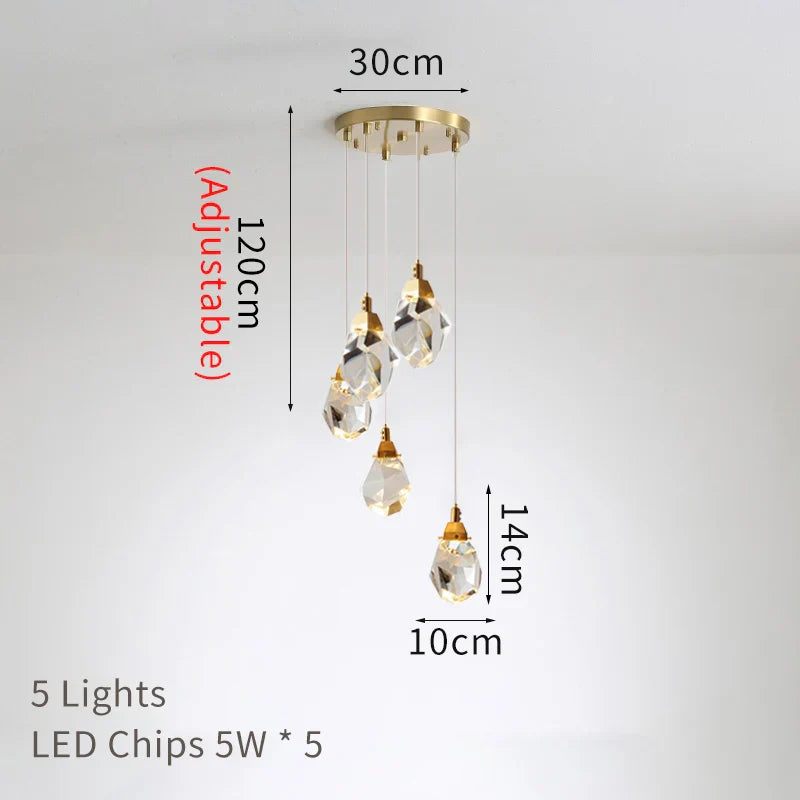 Crystal Chandelier Staircase Pendant Lamp LED Lighting Fixture for Living Room