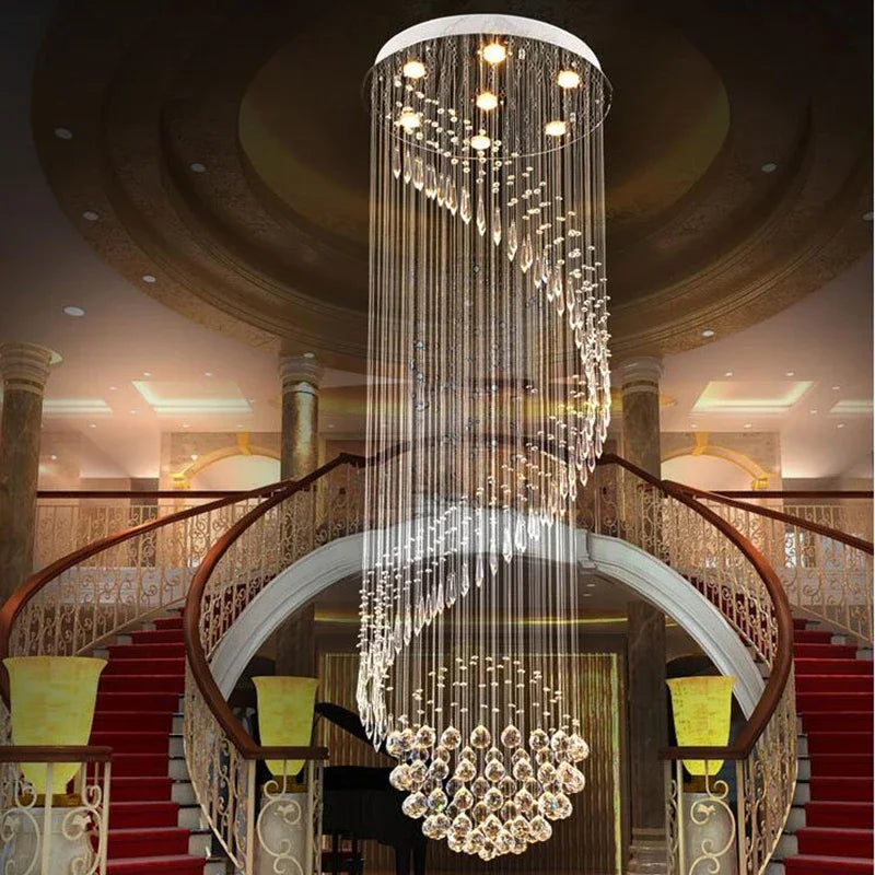 Spiral LED Crystal Chandelier: Modern Luxury Hanging Interior Lamp for Ladder Corridor