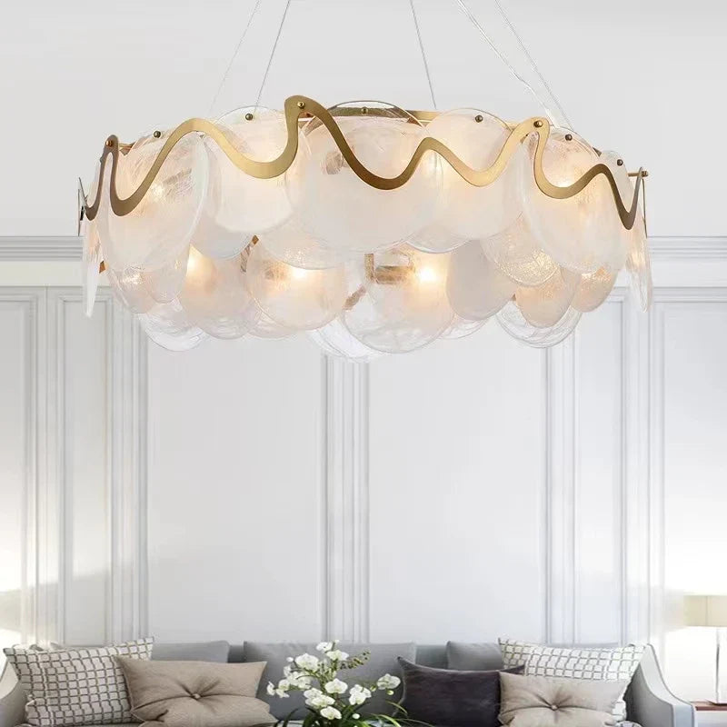 Glass Lustre Gold Iron Pendant Light for Modern Dining Room