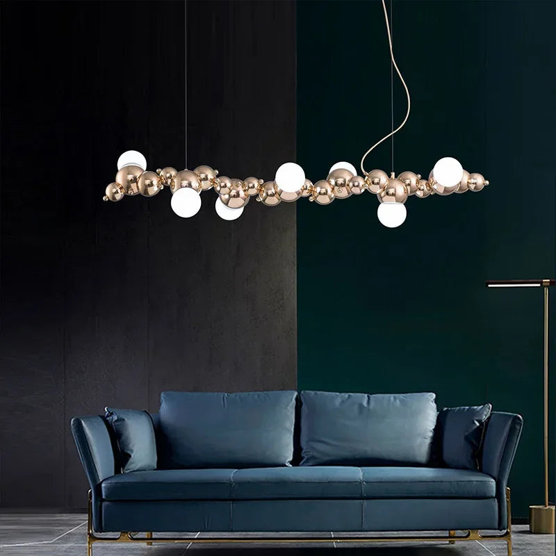 Caterpillar Metal Ball Chandelier: Modern Creative Long Bar Pendant Light for Kitchen Dining Room