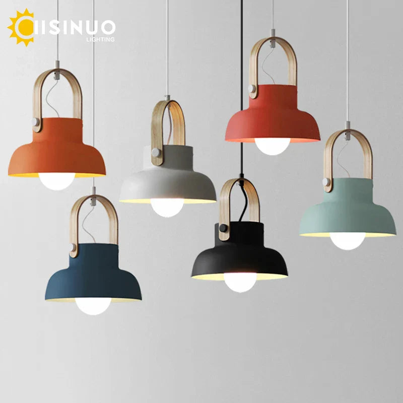 Nordic Wooden Pendant Light E27 Hanging Lamp for Interior Bedroom Kitchen Dining