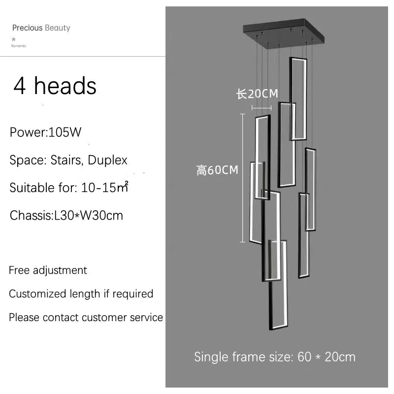 LED Stair Chandelier: Luxury Loft Geometry Pendant Lamps for Modern Living