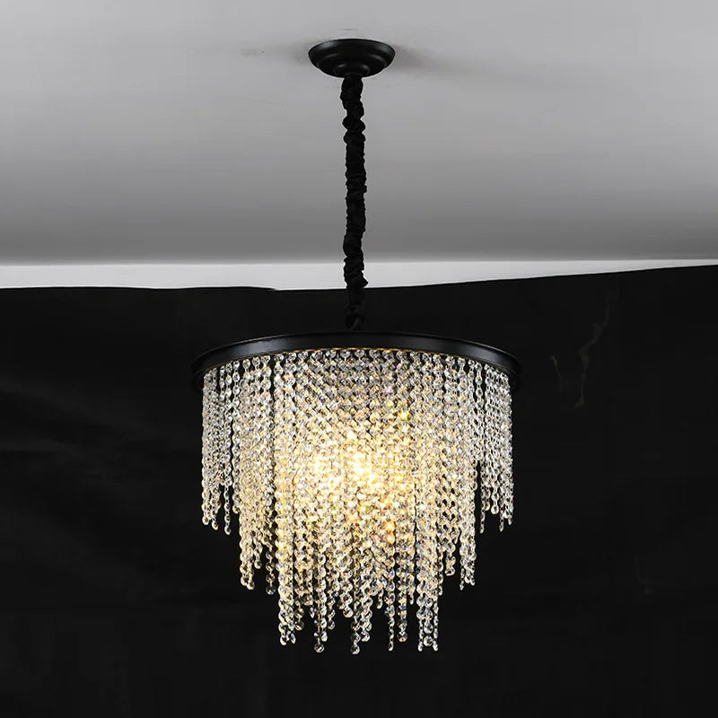 Retro E14 LED Pendant Lights in Black/Gold Finish - Elegant Crystal Suspension Lamp