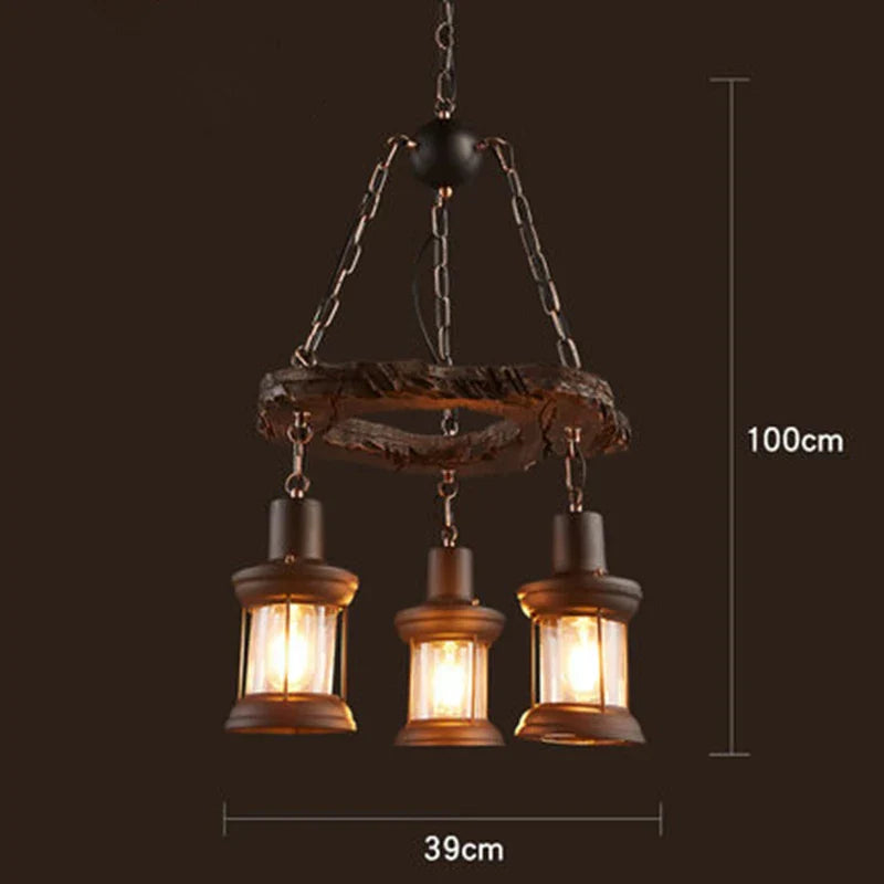 Retro Solid Wood Industrial Pendant Chandelier for Dining Living Room