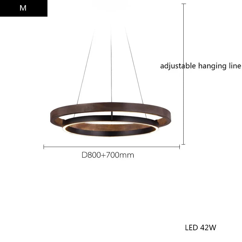 Minimalist Wood Grain Chandelier: Creative Round Hanging Light Fixture for Living Room