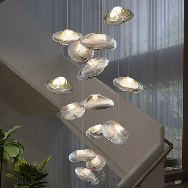 Glass LED Chandelier Lighting for Modern Stairs, Dining Room, and Home Bar