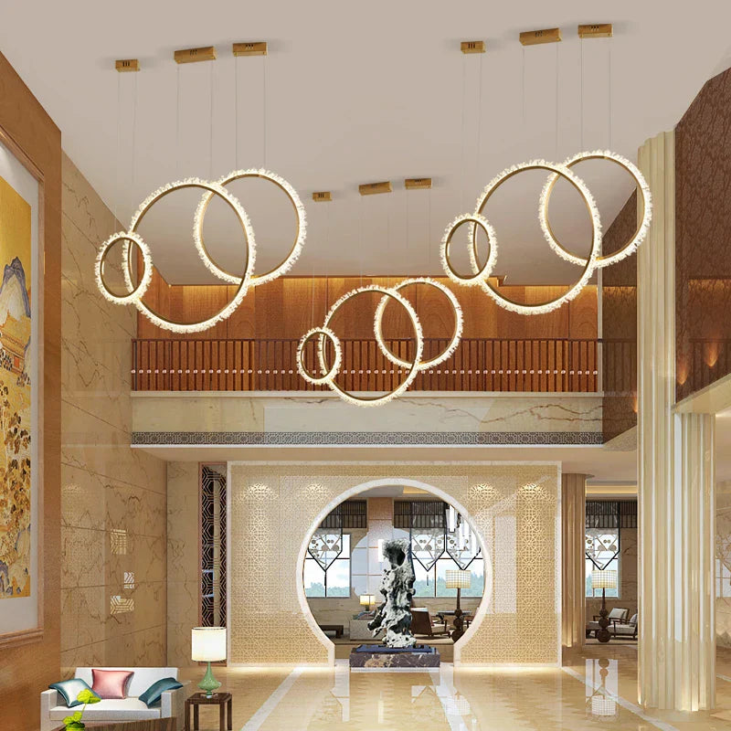 Round Circle LED Crystal Chandelier for Dining Table and Exhibition Hall