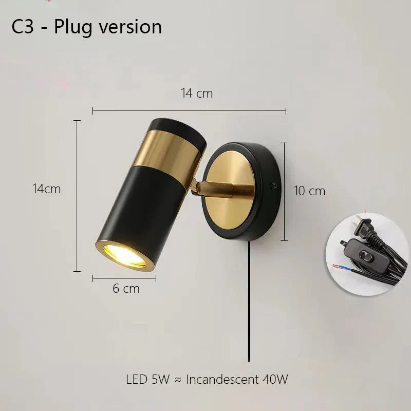 Adjustable Nordic LED Wall Lamp for Bedroom, Modern Minimalist Rotating Light