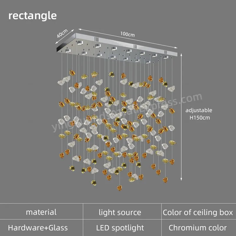 Stone LED Pendant Chandelier: Modern Luxury Crystal Lighting for Living Room