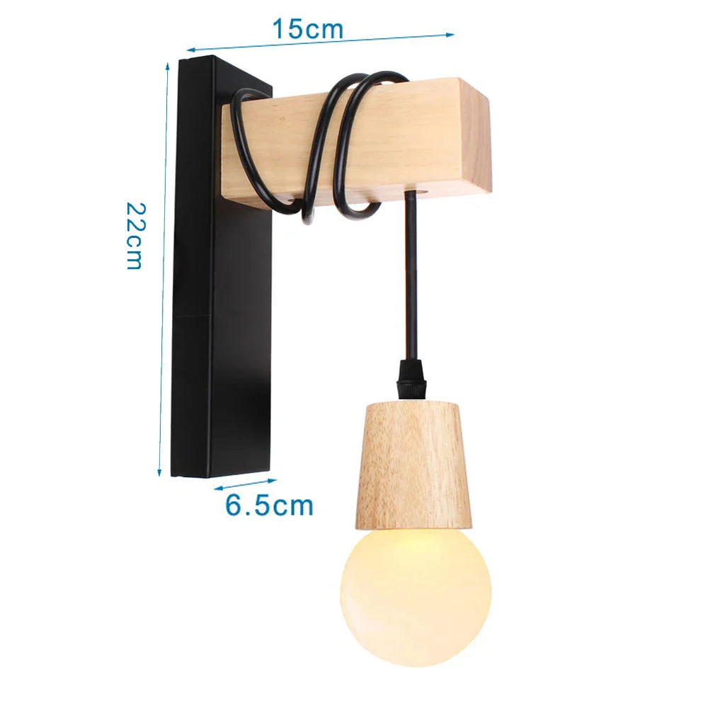 Loft American Iron Wood Wall Sconce Vintage Cage Guard Lampshade Fixture