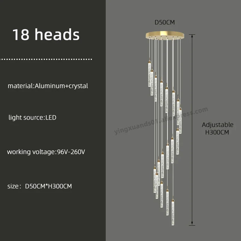 Golden LED Crystal Chandelier for Living Room Staircase