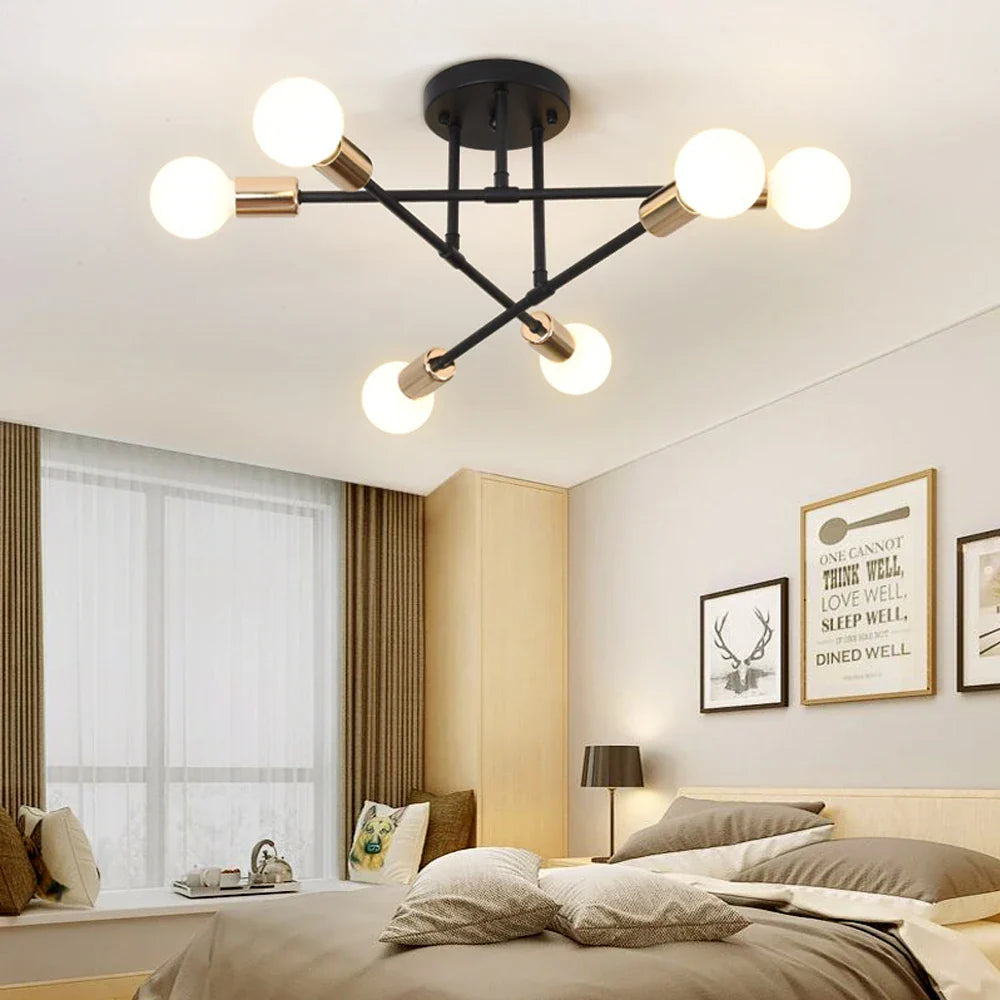 Sputnik Ceiling Chandelier: Modern Nordic Semi Flush Mount Lighting Fixture
