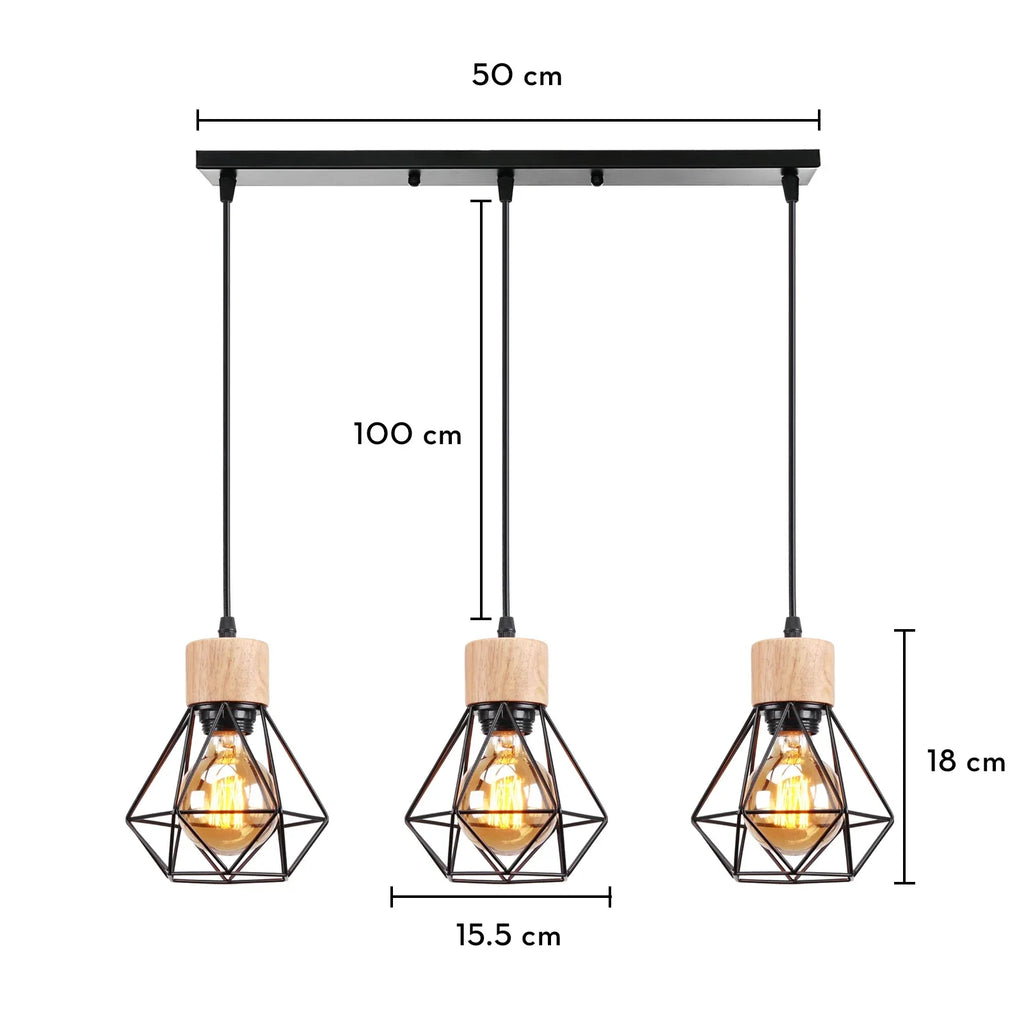 Industrial Wood Pendant Chandelier for Dinning Living Room Kitchen LED Fixture