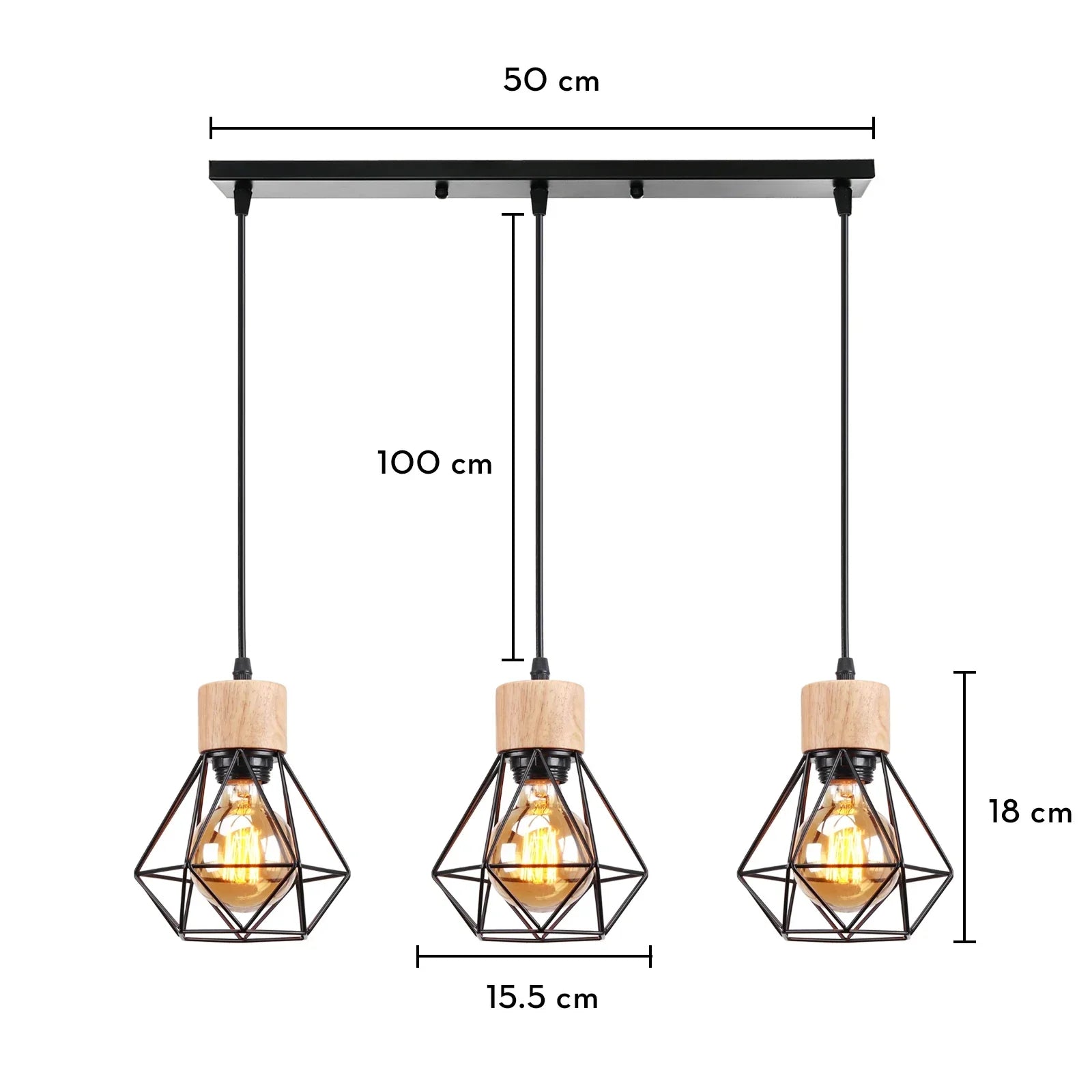 Industrial Wood Pendant Chandelier for Dinning Living Room Kitchen LED Fixture