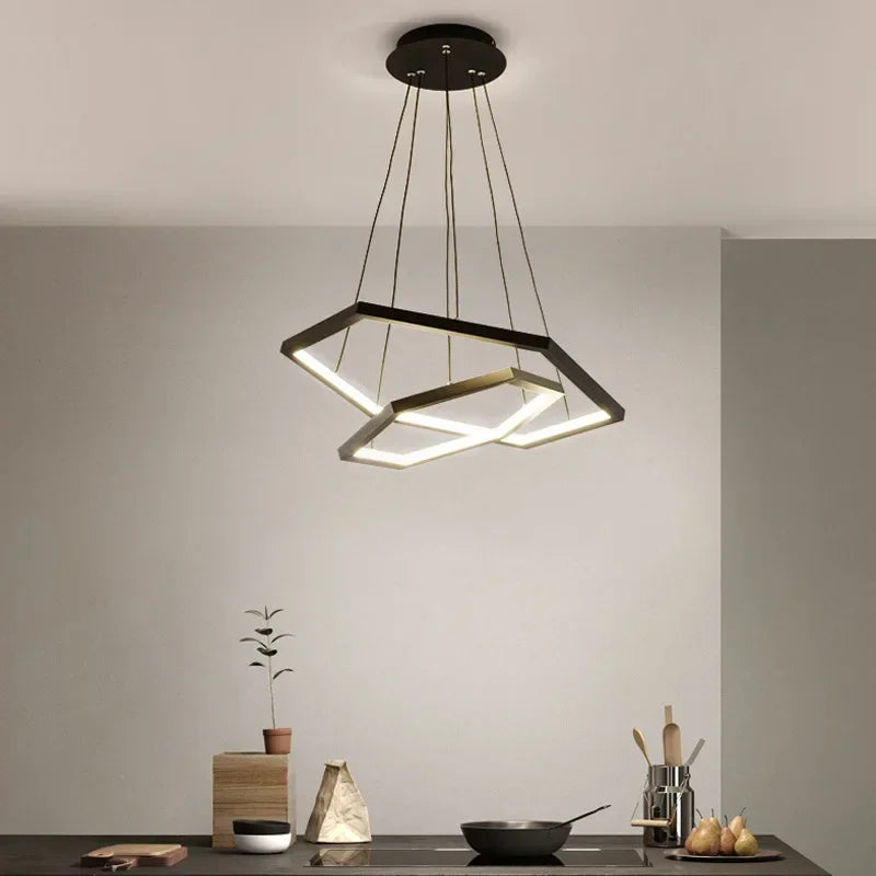 Hexagon Aluminium LED Pendant Light Dimmable Minimalist Chandelier for Living Room Bedroom