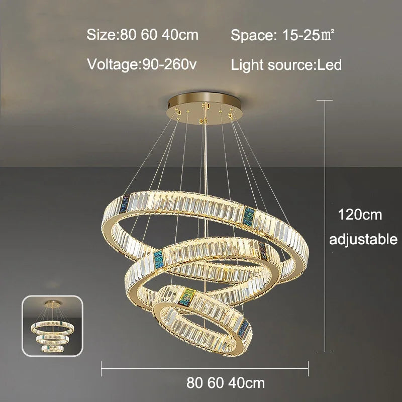 Luxury Golden Crystal Round Ceiling Chandelier with Remote Control LED Light