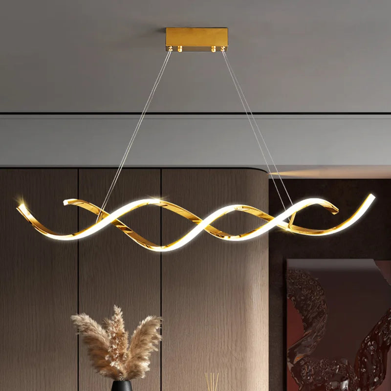Modern Wave LED Chandelier for Luxury Dining Room and Cafe Lighting