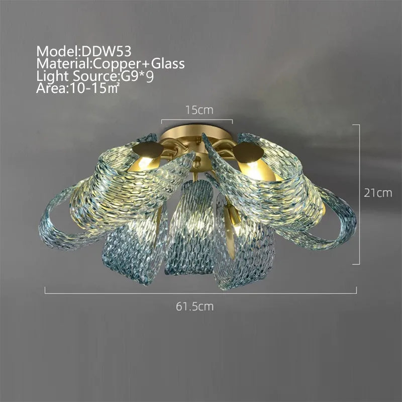 Peacock Leaf Copper Ceiling Chandelier: Modern LED Art Deco Blue 2024 Lustre