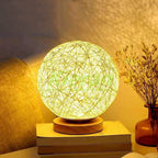 Rattan Ball Solid Wood LED Table Lamp for Living Room and Bedroom