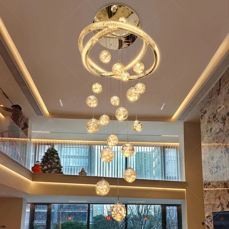 Modern Crystal Chandelier Stair Living Room Pendant Lights Interior Lighting