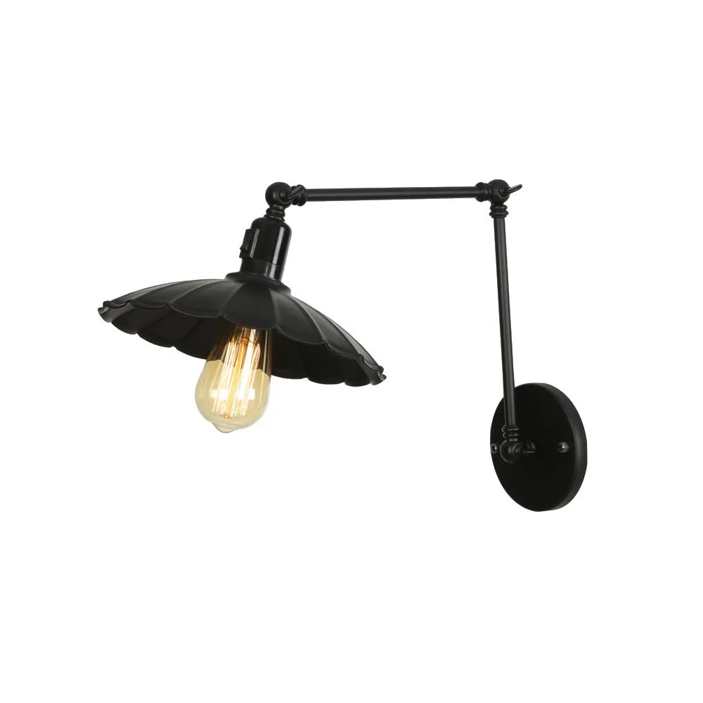 Retro Long Arm Bedside Wall Lamp with Switch - Black