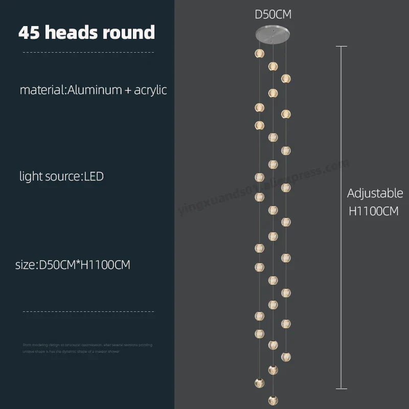 Revolving Stair LED Chandelier - Duplex Villa Hanging Lamp for High-Level Staircase