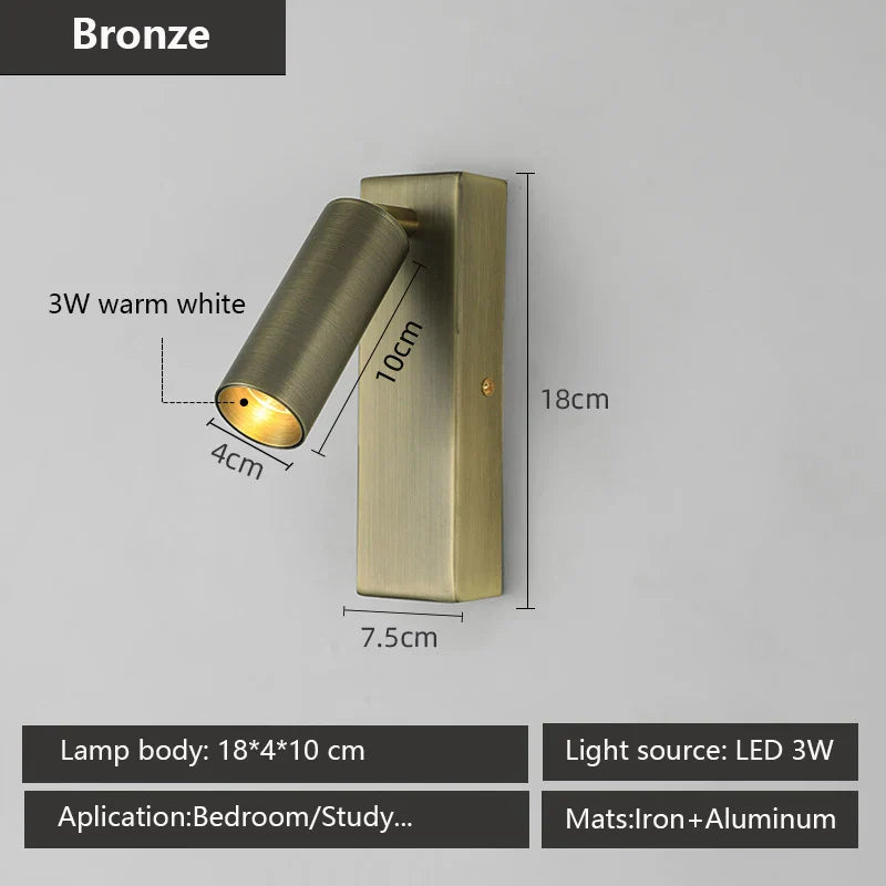 Rotatable 3W LED Wall Sconce Lamp for Bedroom, Hotel - Modern, Black, White