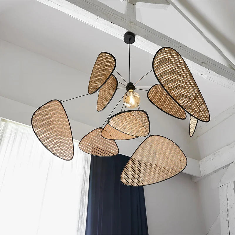 Petals Rattan Chandelier: Japan Style Wicker Pendant Lights for Living Room