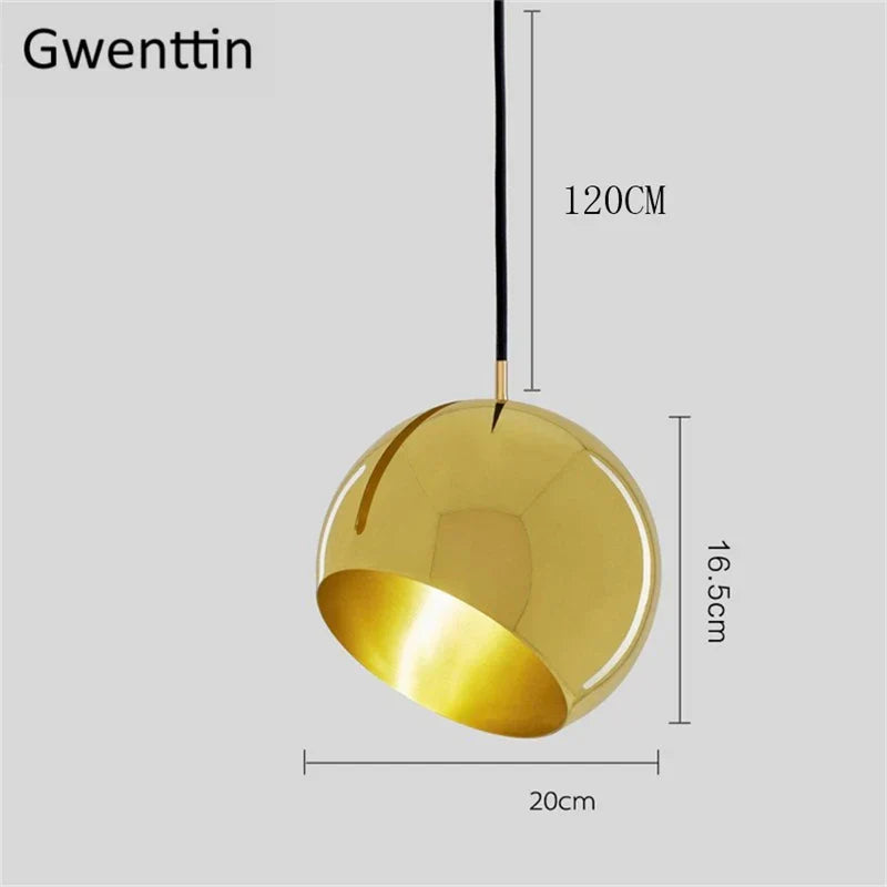 Gold Ball Pendant Light: Nordic Modern LED Hanging Lamp for Home Decor