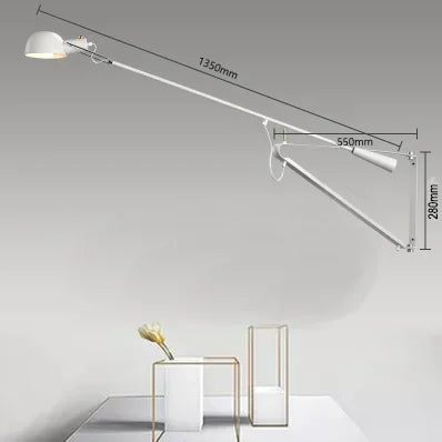 Dimmable LED Wall Lamp, Rotating Long Pole, Swinging Black and White Industrial Design