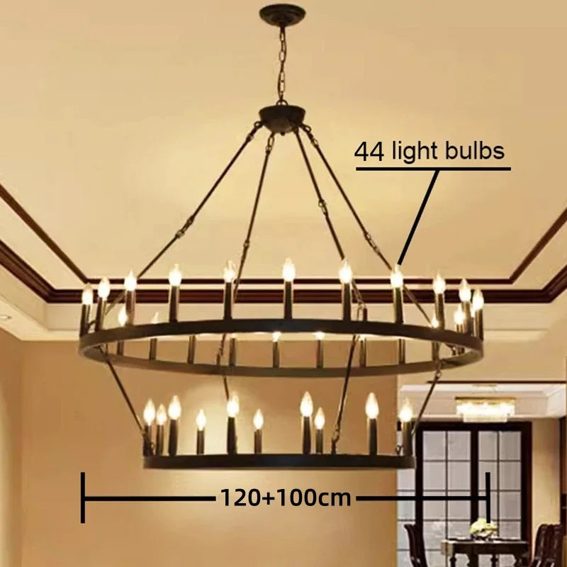 Modern Retro Round LED Pendant Lights - Black Ceiling Chandelier for Living Room and Restaurant