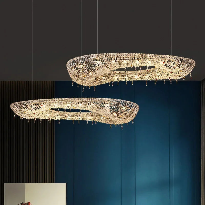 Oval LED Crystal Chandelier for Modern Living Dining Room Decor