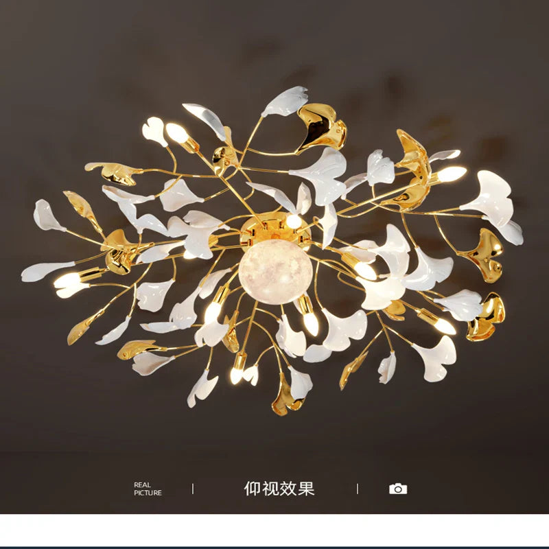 Ginkgo Leaf Acrylic Metal LED Ceiling Chandelier for Home Living Room