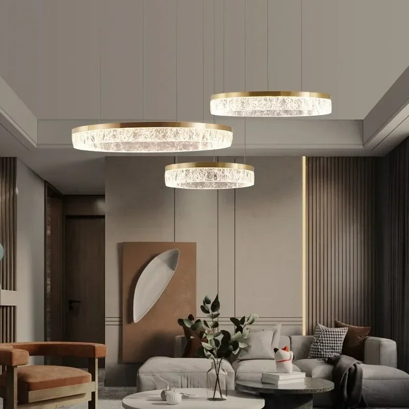Modern LED Golden Round Chandelier Living Room Luxury Ring Lighting