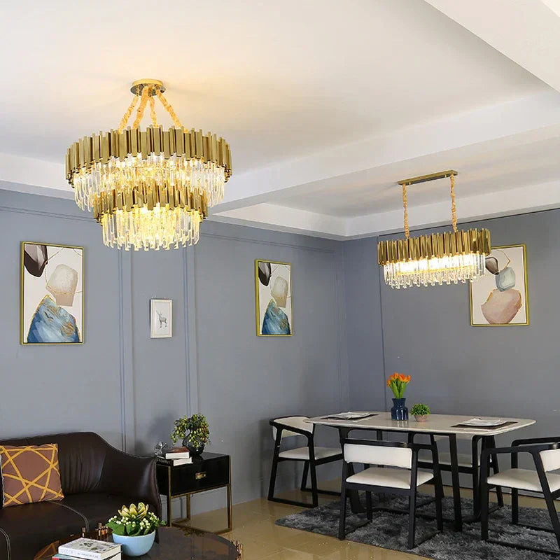 Crystal Oval Round Chandelier: Luxury Nordic Modern LED Lighting for Home and Bar