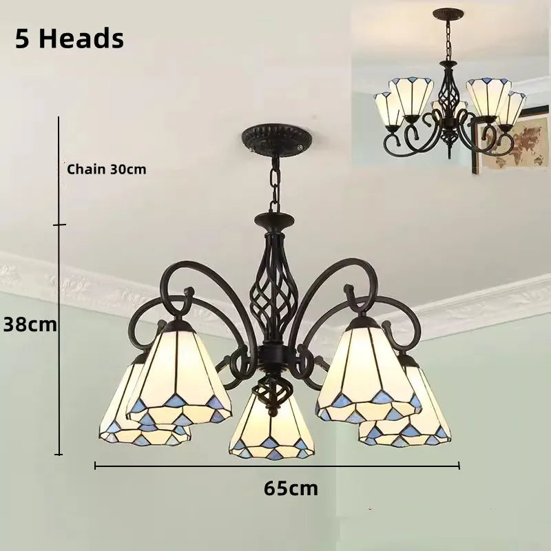 Tiffany Chandeliers: Stained Glass Mediterranean Style Hanging Lamp for Home Lighting