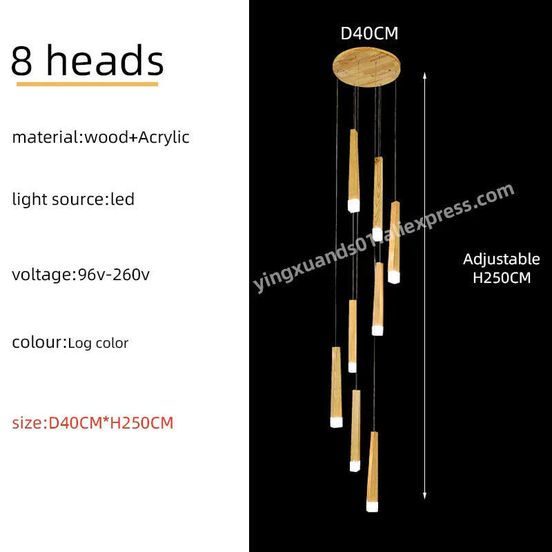 Wooden Chandelier: Modern LED Staircase Hanging Light