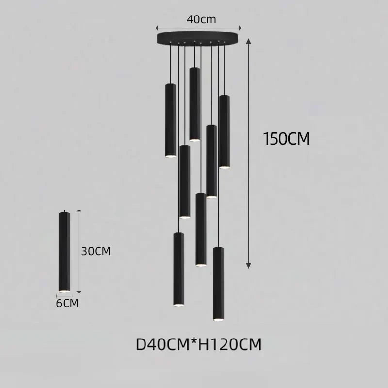 Black LED Crystal Staircase Chandelier: Modern Nordic Design, Creative Island Hanging Lamp