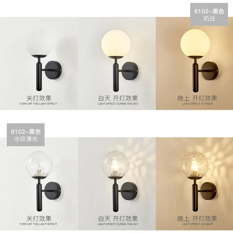 Modern Gold Glass Ball Wall Lamp Sconce for Dining Bathroom Bedroom Lighting