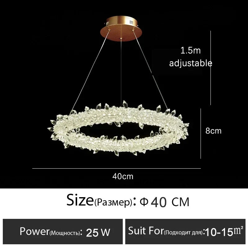 Luxury Crystal LED Chandelier | Dimmable Ring Gloss Ceiling Chandelier for Modern Living Room