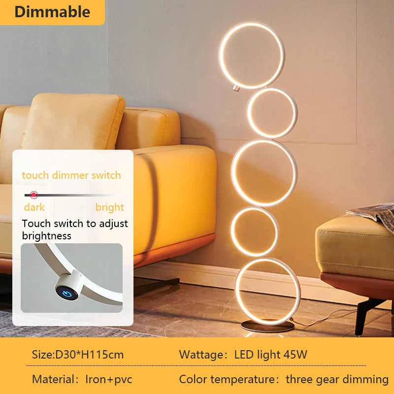 Modern Five-Ring LED Floor Lamp for Living Room and Bedroom